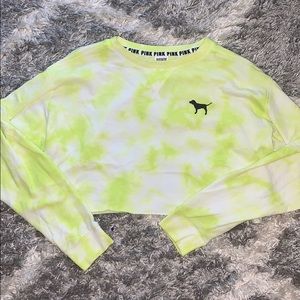 neon green PINK cropped sweatshirt